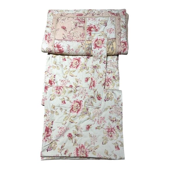 Croscill 84" Curtains & 2 Queen Pillow Shams Faded Floral Brocade Cottagecore